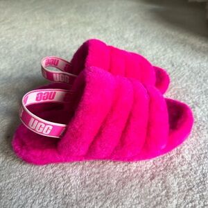 UGG Vibrant Pink Fluffy Slides